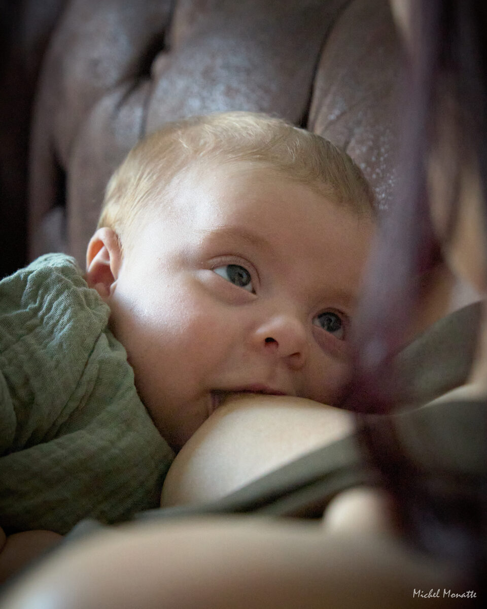 Portrait nouveau-né blond regard bébé domicile Toulouse Michel Monatte